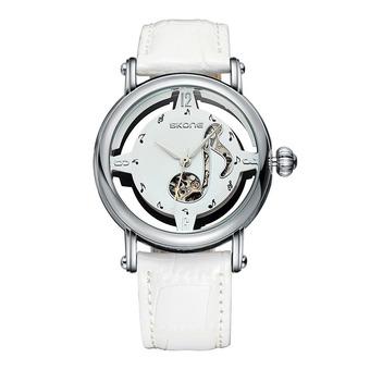 Skone Luxury Hardlex Notes Rose Gold Case Genuine Leather Strap Automatic Self-Wind Mechanical Watches Women Relogio Feminino—White White (Intl)  