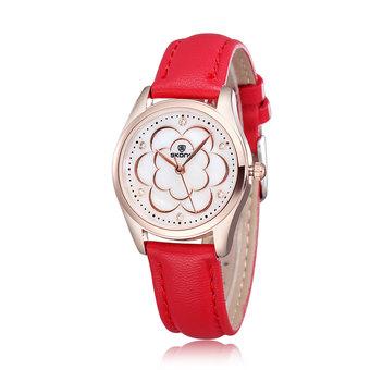 Skone Reloj Mujer Fashion Leather Watches Women Quartz Casual Watch Clocks Brand Wristwatches red (Intl)  