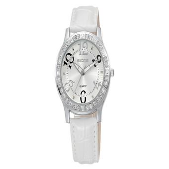 Skone Women's White Leather Strap Watch 08698  