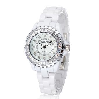 Skone brand lady crystal ceramic band watch luxury Japan quartz watch reloglo feminine white (Intl)  