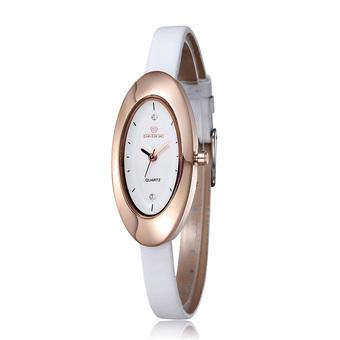 Skone lady Rhinestone Oval Gold Women's Fashion Casual Luxury Quartz Leather Wristwatches white (Intl)  