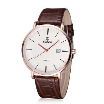 Skone lovers Rose-gold thin dial watch Movement quartz Quality leather strap gift watch brown (Intl)  