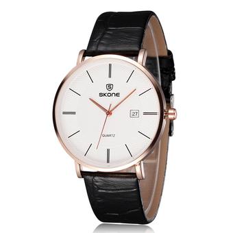Skone lovers Rose-gold thin dial watch Movement quartz Quality leather strap gift watch black (Intl)  