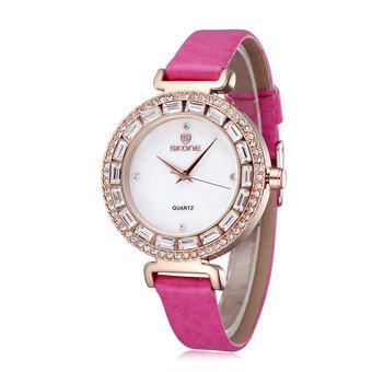 Skone women Christmas gift Ladies Dress Quartz Watch Bracelet waterproof wristwatch rose red (Intl)  