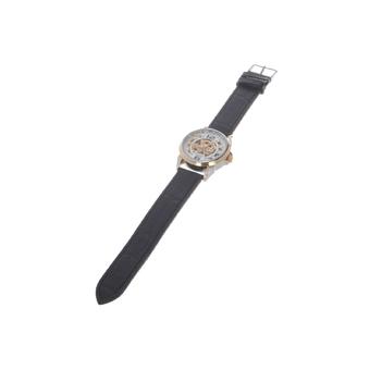 Stainless Steel + PU Leather Mechanical Wrist Watch(Gold + White + Black)  