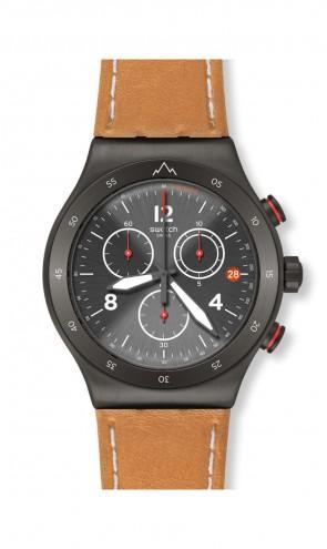 Swatch YVZ400 jam tangan pria kulit 43mm-coklat
