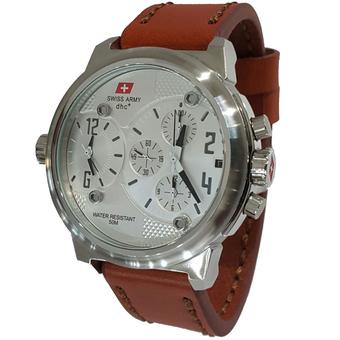 Swiss Army Chronograph - Jam Tangan Pria- Strap Leather - Coklat Putih - SA2276LR  