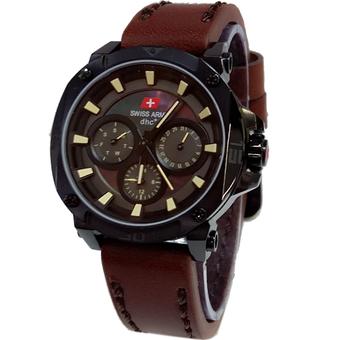 Swiss Army Crhonograph - Jam tangan Wanita - Cokelat Tua-Hitam - Leather Strap - SA3278 Cth  
