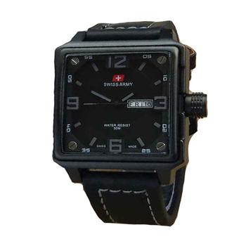 Swiss Army Jam Tangan Pria - Leather Strap - Black - SA 1179 BG  