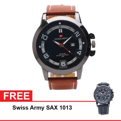 Swiss Army SAX 1240 Jam Tangan Analog Pria - Coklat + Free SAX 1013