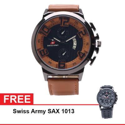Swiss Army SAX 1242 Jam Tangan Analog Pria - Coklat + Free SAX 1013