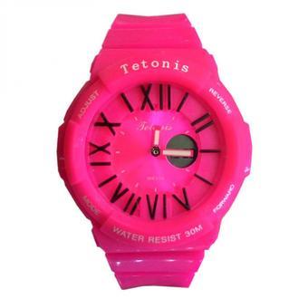 Tetonis Dual Time - Jam Tangan Wanita - Merah Muda - Rubber Strap - TS 401 MM  
