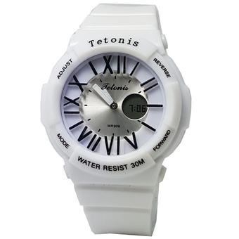 Tetonis T3994 Dual Time Jam Tangan Wanita Rubber Strap - putih  