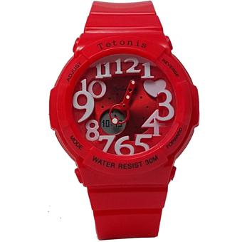 Tetonis TE9866 Dual Time Jam Tangan Wanita Rubber Strap - Merah  