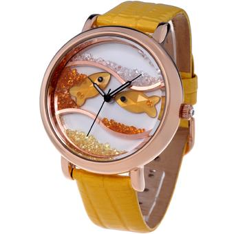 Time100 Diamond Crystal Fish Dial Genuine Leather Yellow Strap Ladies Watch W50059L.05A (Intl)  