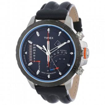 Timex Mens T2P274DH Intelligent Quartz Adventure Series Linear Indicator Chronograph Black Leather Strap Watch (Intl)  