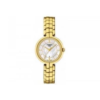 Tissot Flamingo Quartz White Mother of Pearl Dial Yellow Gold Plated Ladies Watch T0942103311100 (Intl)  