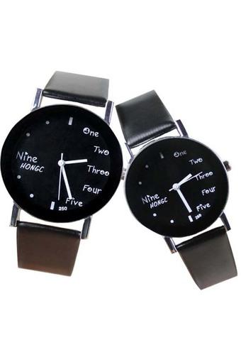 Twinklenorth Pair of Stainless Steel Black Couple Watch WW-003 Buy 1 Get 2  