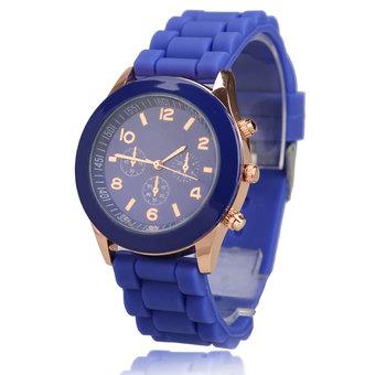 Unisex Fshion Silicone Jelly Quartz Sports Round Dial Wrist Watch Deep Blue  