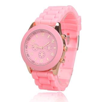 Unisex Fshion Silicone Jelly Quartz Sports Round Dial Wrist Watch Pink  