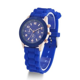 Unisex Geneva Silicone Jelly Gel Quartz Analog Sport Wrist Watch Women Girls (Blue)  