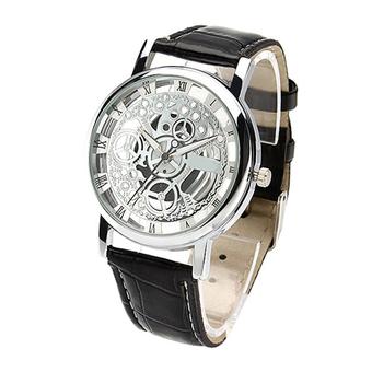 Unisex Roman Numerals Black Strap White Dial Faux Leather Watch  