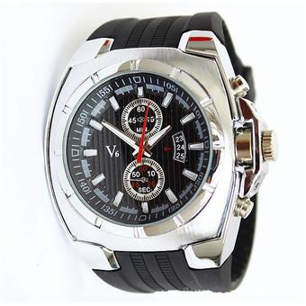 V6 Fashion Man Black Silicone Strap Sport Quartz Watch Silver 05CBSR (Intl)  