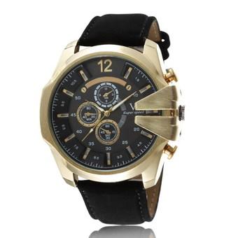 V6 High-Class Business Sports Leather Strap Watch?gold case black plate black band? - Intl  