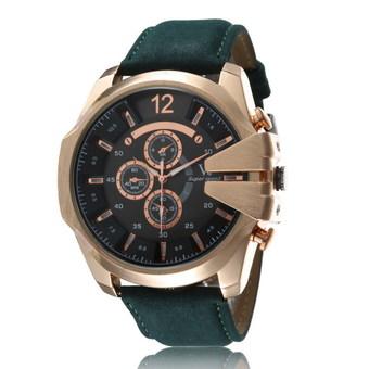 V6 High-Class Business Sports Leather Strap Watch?rose gold case black plate green band? - Intl  