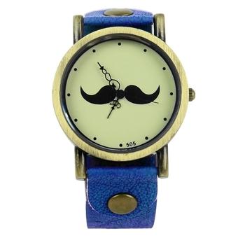 Vanker New Hot Fashion Women's moustache Quartz Unisex Faux Leather Vintage DIAL Watch Blue  