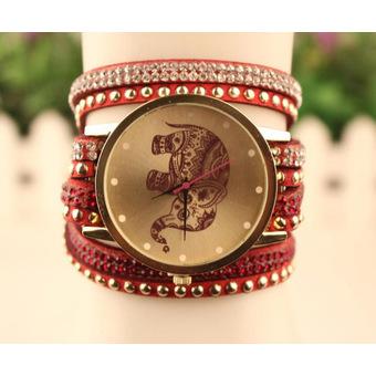 Velvet Diamond Bracelet Watch Ladies Watches High Elephant Pattern Red (Intl)  