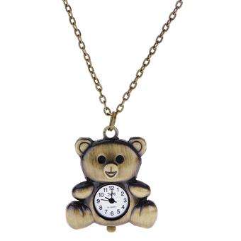 Vintage Antique Bronze Necklace Chain Bear Quartz Pocket Watch Key Ring Watch for Men Women Ladies Students Gift Watch (Intl)  