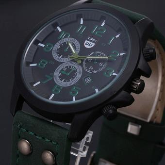 Vintage Classic Mens Waterproof Date Leather Strap Sport Quartz Army Watch Green (Intl)  
