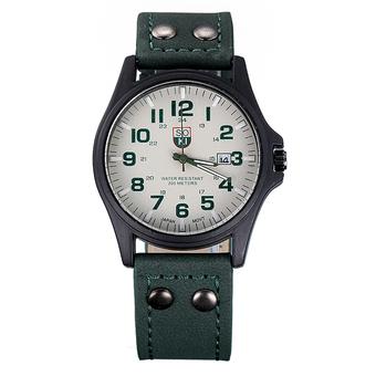 Vintage Mens Waterproof Date Leather Strap Sport Quartz Army Watch Green (Intl)  