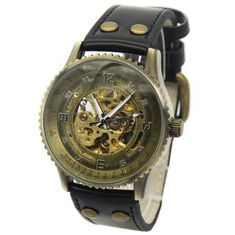 Vintage Retro Mens Leather Strap Bronze Skeleton Automatic Mechanical Sport Watch 003055 (Intl)  