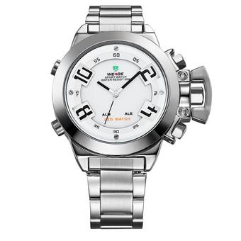 WEIDE Men's Luxury Sport Watch Dual Time Alarm Stopwatch Waterproof Stainless Steel (White) - Intl  