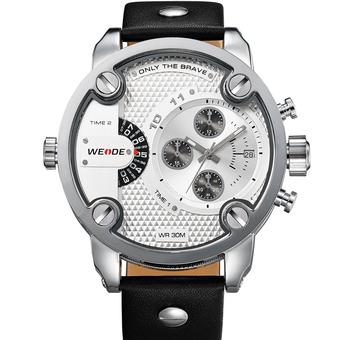 WEIDE Men's Military Watch Analog Display Big Dial Fashion Leather Strap Watch (White) - Intl  