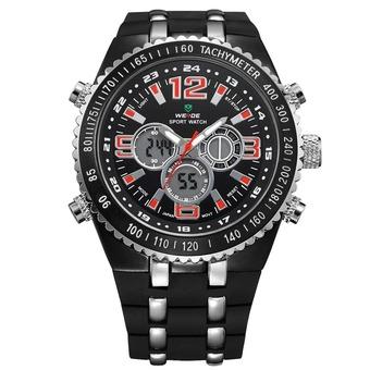 WEIDE Men's Sports Watch Dual Time Alarm Stopwatch Rubber Band Wrist Watch (Red) (Intl)  
