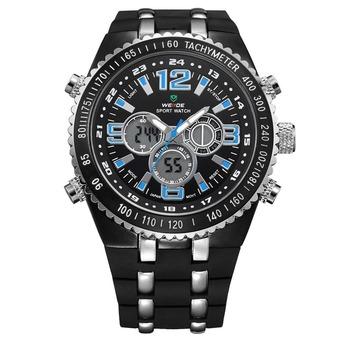 WEIDE Sports Watch Dual Time Alarm Stopwatch Rubber Band Wrist Watch (Blue) - Intl  
