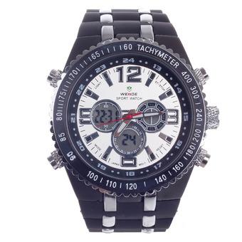 WEIDE WH-1107 Vogue Men's Quartz & LED Dual Time Display Wrist Watch - Black + Silver (1 x CR2016) - Intl  