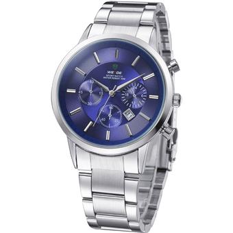 WEIDE WH-3312 Men's Fashion Stainless Steel Band Waterproof Analog Quartz Watch with Calendar - Blue  