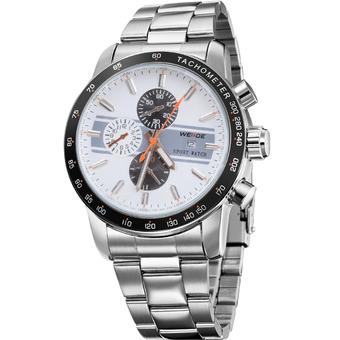 WEIDE WH-3313 Men's Fashion Stainless Steel Band 3ATM Waterproof Quartz Analog Watch With Calendar - White + Silver  