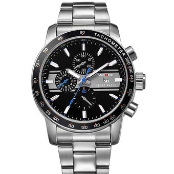 WEIDE WH-3313 Men's Fashion Stainless Steel Band3ATMWaterproofQuartz Analog Watch With Complete Calendar - Black +Blue+ Silver- Intl  