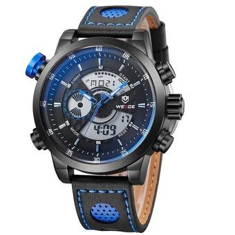 WEIDE WH-3401 Men' Luxury Genuine Leather Strap Quartz Digital LCD Back Light Military Sport Wristwatch ( blue&blue ) (Intl)  