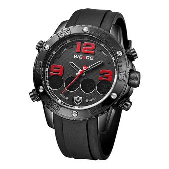 WEIDE WH-3405 Men' Luxury PU Leather Strap Quartz & Digital LCD Back Light Military Sport Wristwatch - Red + Black (Intl)  
