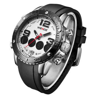 WEIDE WH-3405 Men' Luxury PU Leather Strap Quartz & Digital LCD Back Light Military Sport Wristwatch - White Dial (Intl)  