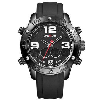WEIDE WH-3405 Men' Luxury PU Leather Strap Quartz & Digital LCD Back Light Military Sport Wristwatch - Black + White  