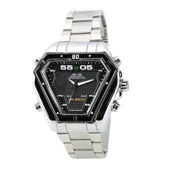 WEIDE WH1102-BS Stainless Steel Analog + LED Digital Quartz Waterproof Wrist Watch - Black + Silver  