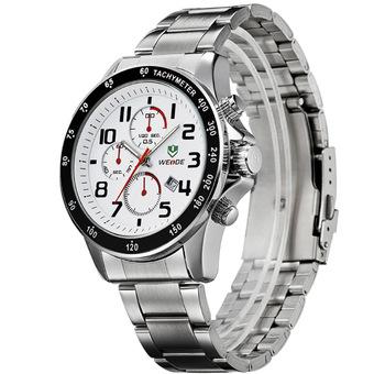 WEIDE WH3308 Men's Sports Waterproof Stainless Steel Strap Quartz Watch - Silver + White (Intl)  