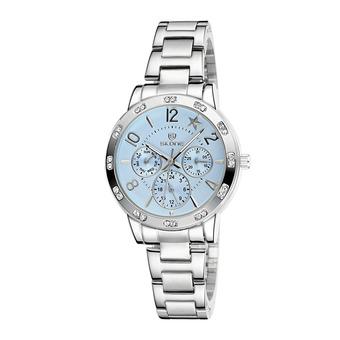 WEIQIN Brand waterproof watch fashion personality really three stainless steel watchband Mens Watch-Silver Blue (Intl)  